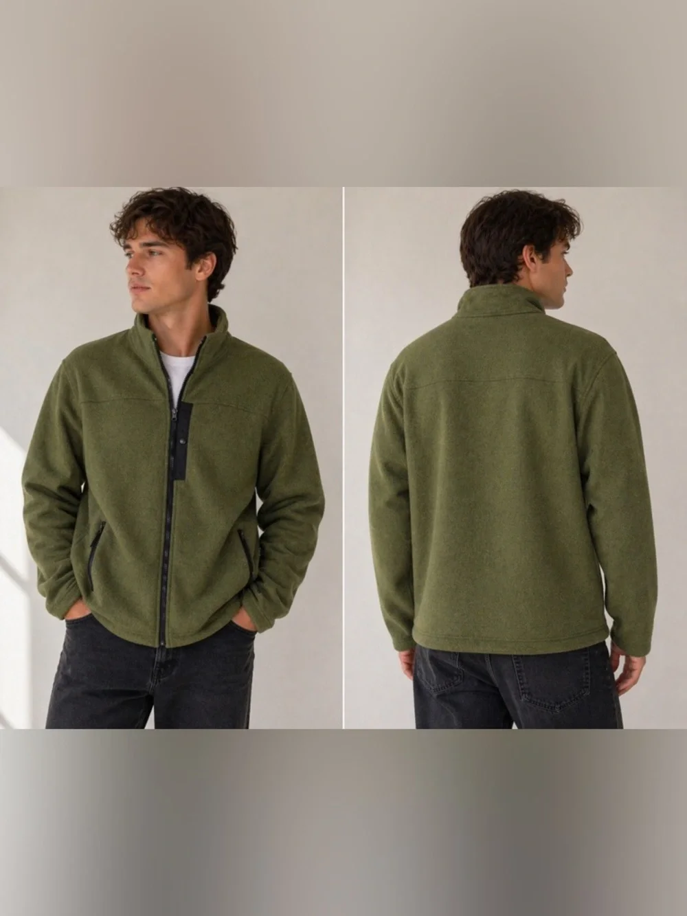 LL Bean Unisex Sz L Regular Olive Green  Zip up Jacket Casual Outerwear 293887